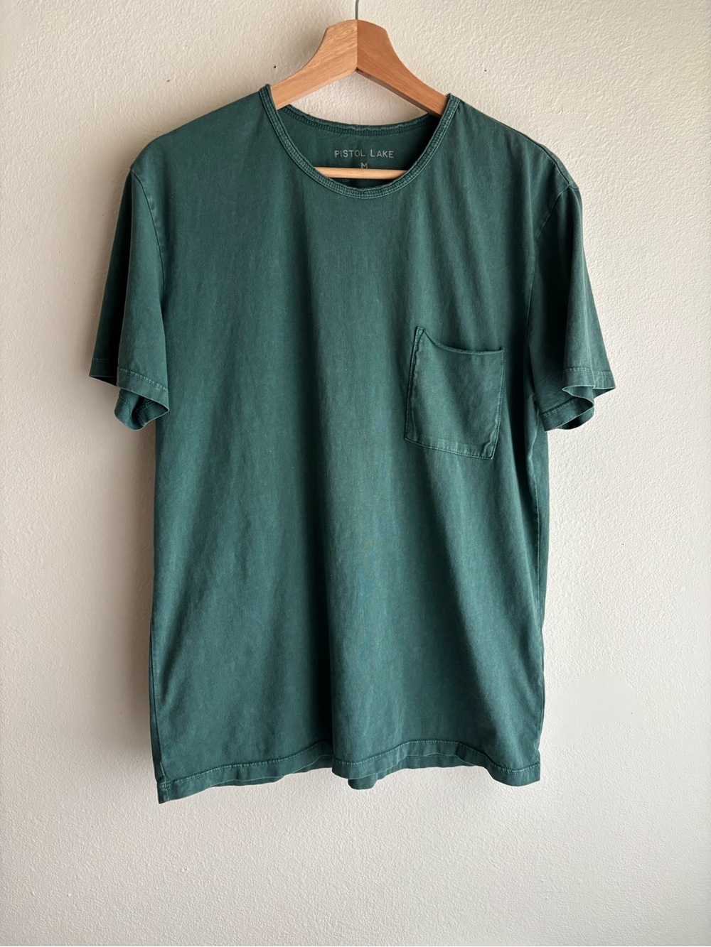 Pistol Lake Men’s M Pocket T-Shirt Green Garment Dyed 100% Organic Cotton USA